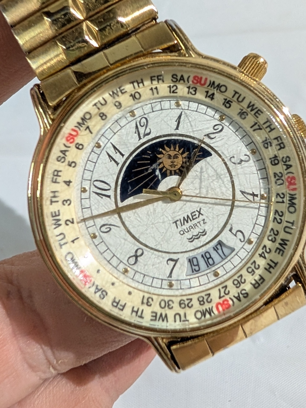 Timex 364 T Cell Quartz Watch Vintage Moon Phase Calendar Gold Tone Men's - Picture 7 of 7